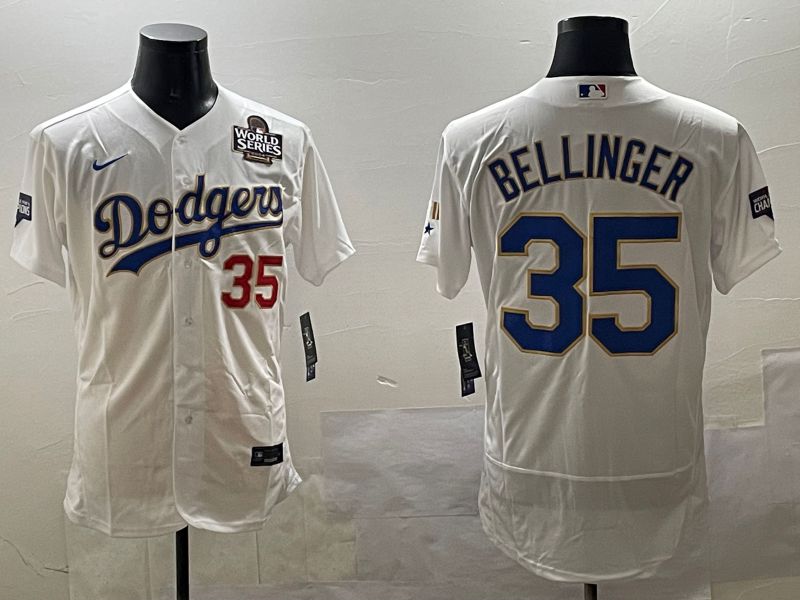 Men Los Angeles Dodgers #35 Bellinger White Gold Elite 2025 Nike MLB Jersey style 7->los angeles dodgers->MLB Jersey